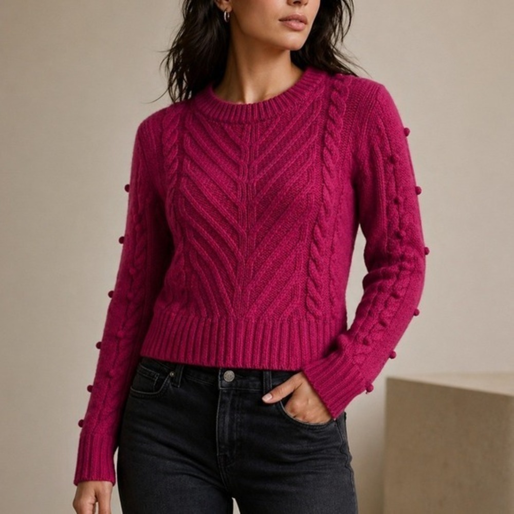 A.L.C. Aubry Sweater Women's Small Pink Merino Wool Pompom Knit Pullover